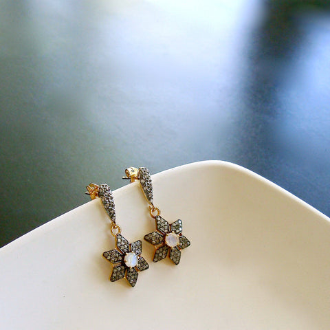 #3 Dara Earrings - Diamond Pave Moonstone White Topaz Earrings