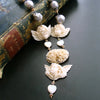 #3 Les Anges Espiegles Necklace - Gray Baroque Pearls EcoIvory Cherubs (1)