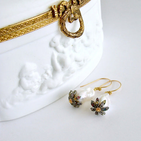 #1 Chantilly Tourmaline Earrings - Flameball Pearls Tourmaline Bead Caps