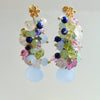 Blue Chalcedony Carved Pk Sapphire Leaves Cluster Earrings - Fleur XI Earrings