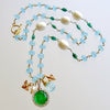 Napoleonic Bee Venetian Glass Intaglio Pendant Aqua Chalcedony Emerald Pearl Necklace - Peu d’Abelle IV Necklace