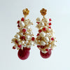 Rubies Freshwater Keshi & Seed  Pearls - Cherries In The Snow Cluster Earrings