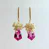Hot Pink Topaz Shield Briolettes Ethiopian Opal Cluster Earrings - Desiree II Earrings