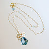 Shield Cut Aquamarine Seed Pearl Cluster Pendant Necklace - Diana II Necklace