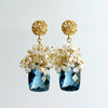 London Blue Topaz Seed Pearls Moonstone Cluster Earrings - Dione VIII Earrings