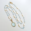 Aqua Venetian Intaglio Blue Topaz Freshwater Pearl Necklace - Matera II Necklace
