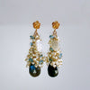 Labradorite Seed Pearls London Blue Topaz Cluster Earrings - Neige de Jardin Earrings