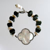 Onyx Lanterns and Coin Pearl Bracelet With MOP Quatrefoil - Noir et Blanc Bracelet