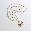 18/14K Solid Gold Pink Green Watermelon Tourmaline Butterfly Necklace - Le Papillon XIV Necklace