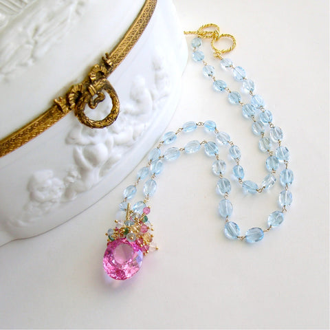 #3 Delphine Necklace - Pink Topaz Blue Topaz Emerald Citrine Rose Quartz