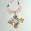 Maltese-Style Intaglio Removable Pendant, Rose Quartz, Apatite and Pearls Choker Necklace - Catania Necklace