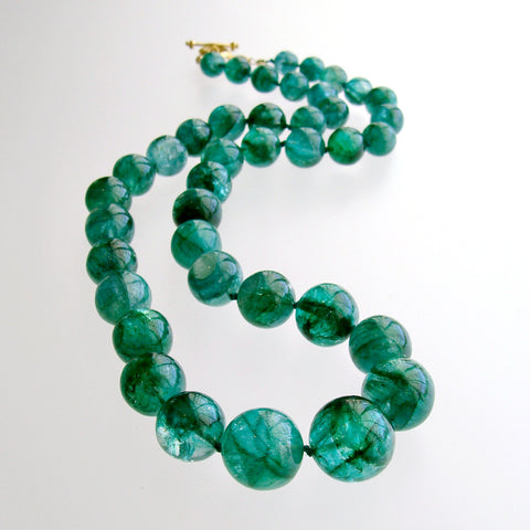 Graduated Hand Knotted Emerald Necklace 14KYG Toggle - Esme Necklace