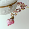 Ruby Moonstone Necklace With Glass Moser Chatelaine Heart Scent Bottle - La Vie En Rose