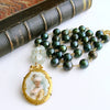 Evergreen Baroque Pearls, Aquamarine & Hand Painted Porcelain Pendant Necklace - Marie’s Folly Necklace