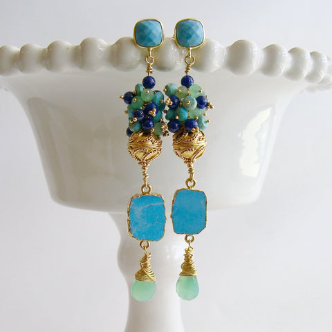 Sleeping Beauty Turquoise Chrysoprase Lapis Cluster Earrings - Morgaine Duster  Earrings