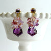 Lab Created Alexandrite Cluster Earrings - Pink Tourmaline Pink Amethyst Moss Ruby Scorolite Orchid Chalcedony - Pansy II Earrings