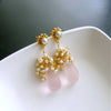 Rose Quartz Seed Pearl Cluster Earrings - Pétales de Rose IV Earrings