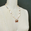 #6 Le Papillon Pearls Necklace - Pink Biwa Pearls 18k Gold Pink Tourmaline Butterfly Necklace