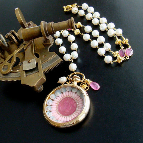 #2 Capraia Sailors Valentine Necklace - Pink Sapphires Pearls