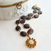 Garnet Slices With Byzantine Garnet Moonstone Pendant Necklace - Constantia Necklace