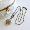 Sterling Silver Repousse Chatelaine Heart Scent Bottle Necklace - Cressida II Necklace