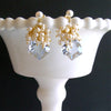 Shield Cut Sky Blue Topaz Seed Pearl Cluster Earrings - Diana V Earrings