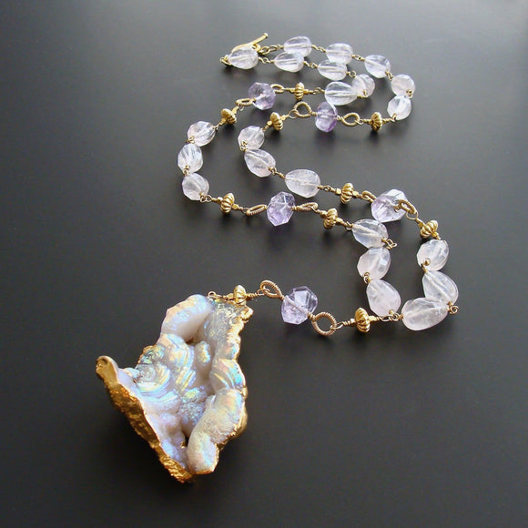 Fossilized Aura Coral Pink Amethyst Rose Quartz Necklace - Violet II Necklace