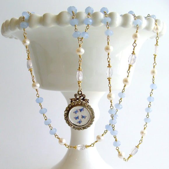 #3 Kaleidoscope de Papillon II Necklace - Blue Chalcedony Scorolite Pearls