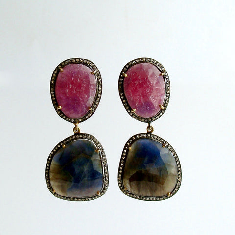 #1 Katie Earrings - Raspberry Denim Blue Sapphire Diamond Earrings