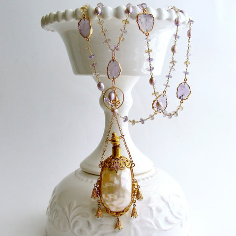 #5 Guinevere III Necklace - Ametrine Amethyst Mother of Pearl Scent Bottle