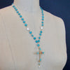 #5 Cameron Cross Necklace - Hand Wrapped Cross Sleeping Beauty Turquoise Pink Topaz Coin Pearls
