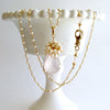 #3 Petales de Rose III Necklace - Rose Quartz Seed Pearls Victorian Hand Clasp