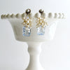 Emerald Cut Sky Blue Topaz Seed Pearl Rainbow Moonstone Cluster Earrings - Diana VI Earrings