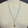 Queen Bee Intaglio Vermeil Pendant Blue Sapphires Turquoise Slices, Kyanite Chain & Chrysoprase - Morgaine Queen Bee Necklace