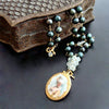 Evergreen Baroque Pearls, Aquamarine & Hand Painted Porcelain Pendant Necklace - Marie’s Folly Necklace