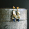 Labradorite Seed Pearls London Blue Topaz Cluster Earrings - Neige de Jardin Earrings