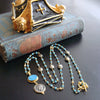 Turquoise Pyrite Layering Necklace With Venetian Glass Intaglio And Antique Coin Pendant - Triora Necklace