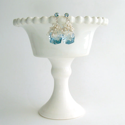 #3 Diana IV Earrings - Blue Topaz Moonstone Seed Pearls