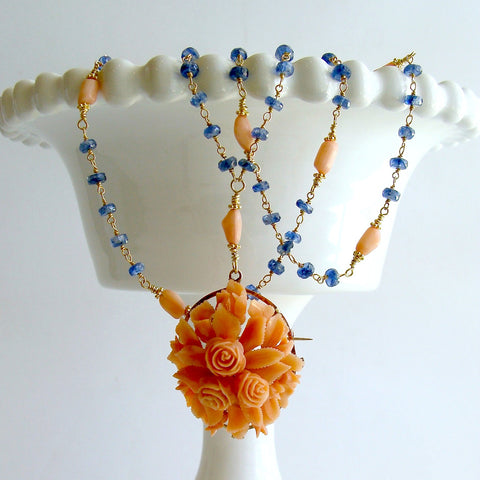 #2 Daphne Necklace - Kyanite Antique Coral