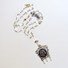 #1 Ayla Necklace - Georgian Silver Paste Enamel Pendant Keishi Pearls Kyanite & Rock Crystal