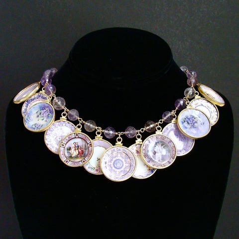 #1  China Doll  Lavender Purple Necklace - Pink Amethyst Porcelain Plates
