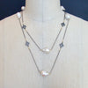 #6 Felice Necklace - Baroque flameball Pearls, Pave Quatrefoil Stations Necklace