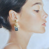 London Blue Topaz Seed Pearls Moonstone Cluster Earrings - Dione IX Earrings