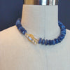 Kyanite Slices Choker Necklace Blue Chalcedony & MOP Inlay Toggle - Livie Choker Necklace