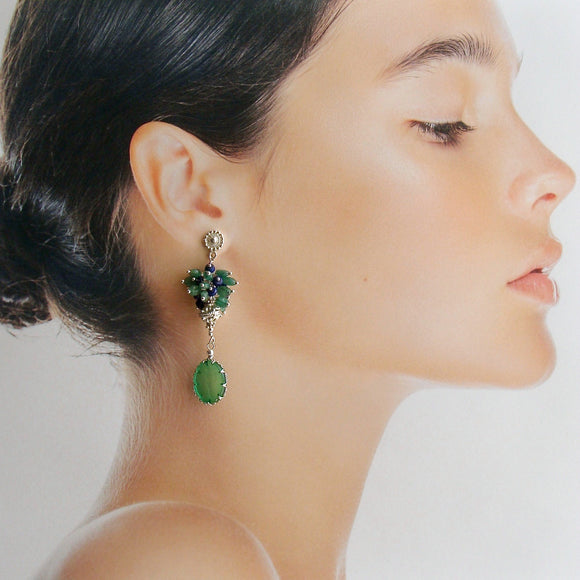 Green Venetian Glass Intaglios With Emerald Lapis Clusters - Ravello Earrings