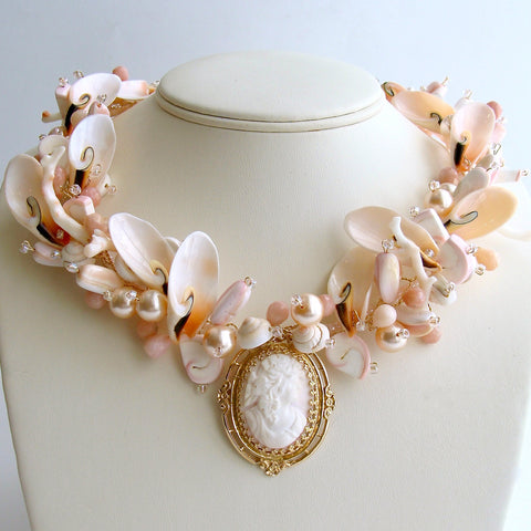 #1 Shell of an Idea IV Necklace - 14k Gold Angelskin Coral Cameo Shells