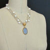Freshwater Pearls Cornflower Blue Venetian Glass Intaglio Cameo Necklace - Taormina III Necklace