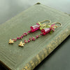 Carved Hot Pink Quartz Pink Sapphire Peridot Lemon Quartz Leaves Bee Flower Earrings - Veronica’s Garden II Earrings