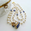 Tanzanite Nuggets and Freshwater Pearls Hand Carved Tanzanite Swan Fob Necklace - Étaín II Necklace