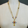 Triple Strand Citrine Venetian Glass Intaglio Cross Pendant Necklace - Maura II Stations Necklace